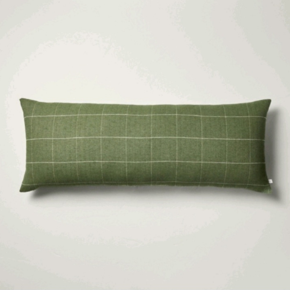 Hearrh & Hand w Magnolia 14"x36" Windowpane Plaid Oblong BedPillow Dark Green